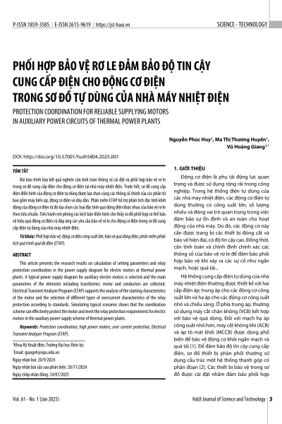 Phối hợp bảo vệ rơ le đảm bảo độ tin cậy cung cấp điện cho động cơ điện trong sơ đồ tự dùng của nhà máy nhiệt điện