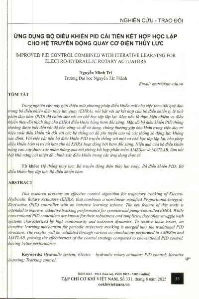 Ứng dụng bộ điều khiển PID cải tiến kết hợp học lặp cho hệ truyền động quay cơ điện thủy lực