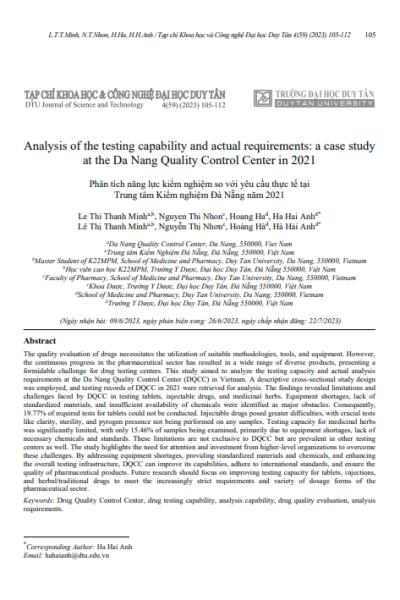 Phân tích năng lực kiểm nghiệm so với yêu cầu thực tế tại Trung tâm Kiểm nghiệm Đà Nẵng năm 2021