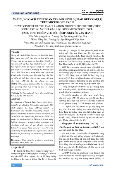 Xây dựng cách tính toán của mô hình dự báo Grey GM(1,1) trên Microsoft Excel