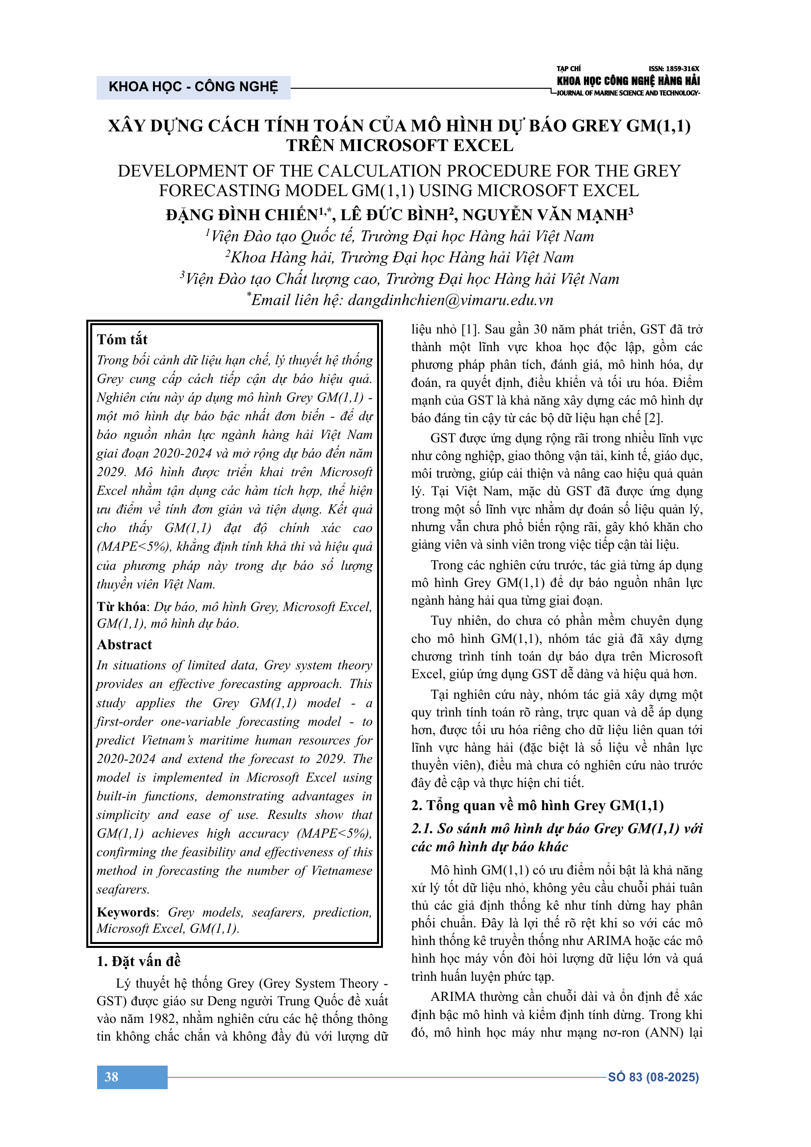 Xây dựng cách tính toán của mô hình dự báo Grey GM(1,1) trên Microsoft Excel