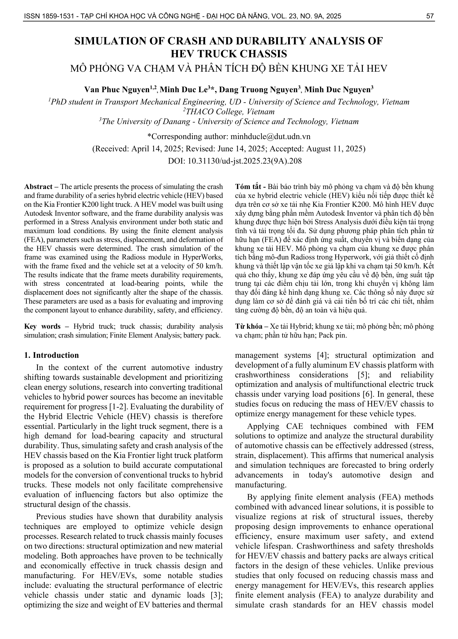 Mô phỏng va chạm và phân tích độ bền khung xe tải HEV