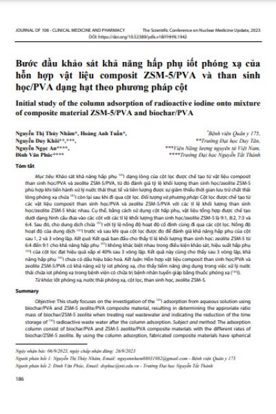 Bước đầu khảo sát khả năng hấp phụ iốt phóng xạ của hỗn hợp vật liệu composit ZSM-5/PVA và than sinh học/PVA dạng hạt theo phương pháp cột