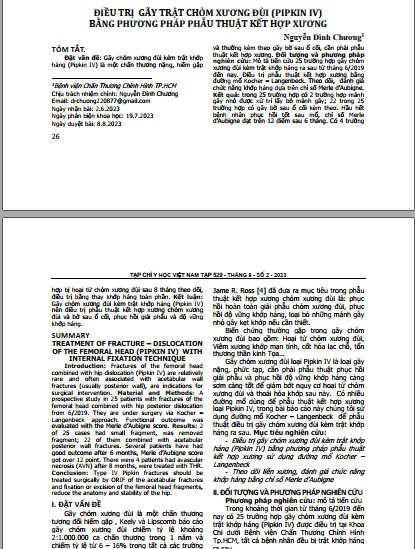 Điều trị  gãy trật chỏm xương đùi (PIPKIN IV) bằng phương pháp phẫu thuật kết hợp xương