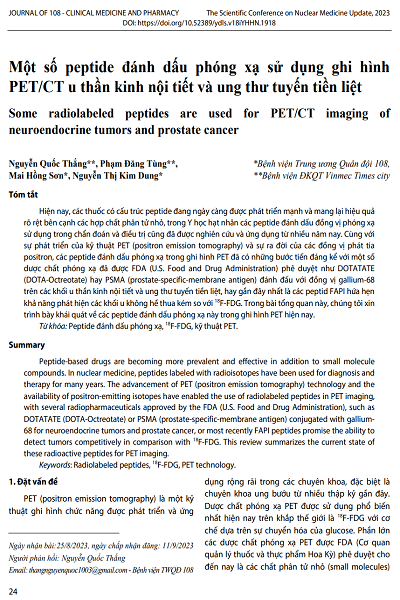 Một số peptide đánh dấu phóng xạ sử dụng ghi hình PET/CT u thần kinh nội tiết và ung thư tuyến tiền liệt