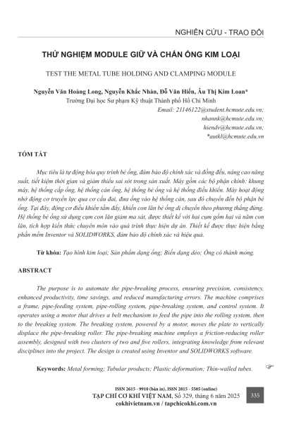 Thử nghiệm module giữ và chấn ống kim loại