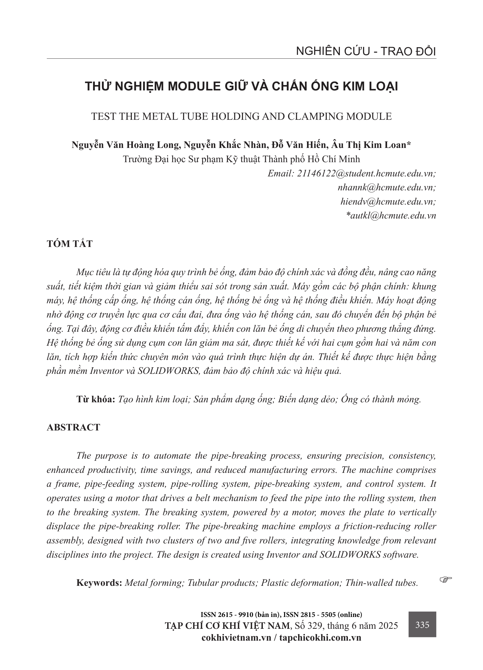 Thử nghiệm module giữ và chấn ống kim loại