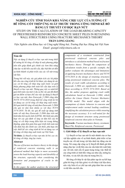 Nghiên cứu tính toán khả năng chịu lực của tường cừ bê tông cốt thép ứng suất trước trong công trình kè bờ bằng lý thuyết cơ học rạn nứt