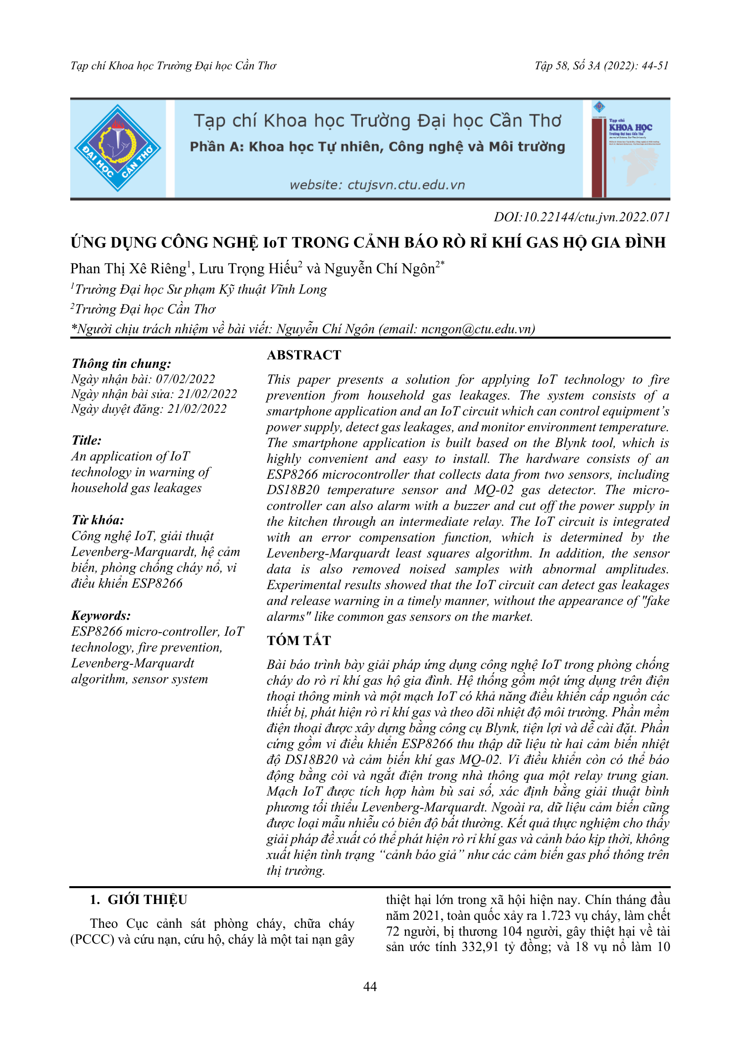 Ứng dụng công nghệ IoT trong cảnh báo rò rỉ khí gas hộ gia đình