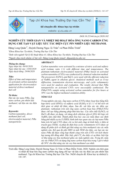 Nghiên cứu thời gian và nhiệt độ hoạt hóa ống nano carbon ứng dụng chế tạo vật liệu xúc tác điện cực pin nhiên liệu methanol