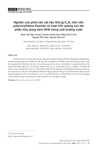 Nghiên cứu phân tán vật liệu SiO2/g-C3N4 trên nền polyvinylidene fluoride và hoạt tính quang xúc tác phân hủy dung dịch RhB trong môi trường nước