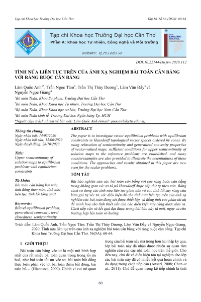 Tính nửa liên tục trên của ánh xạ nghiệm bài toán cân bằng với ràng buộc cân bằng