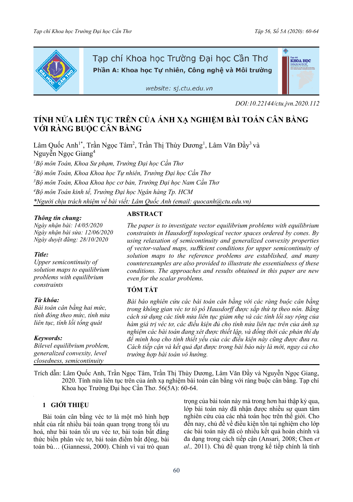 Tính nửa liên tục trên của ánh xạ nghiệm bài toán cân bằng với ràng buộc cân bằng