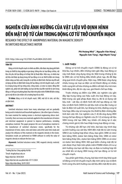 Nghiên cứu ảnh hưởng của vật liệu vô định hình đến mật độ từ cảm trong động cơ từ trở chuyển mạch