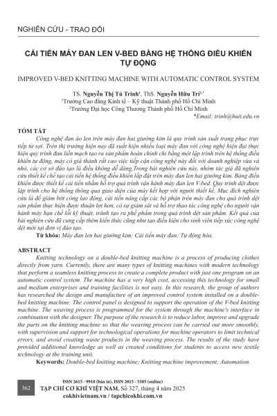 Cải tiến máy đan len V-bed bằng hệ thống điều khiển tự động