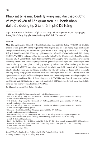 Khảo sát tỷ lệ mắc bệnh lý võng mạc đái tháo đường và một số yếu tố liên quan trên 900 bệnh nhân đái tháo đường típ 2 tại thành phố Đà Nẵng