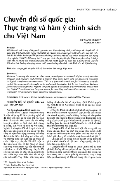 Chuyển đổi số quốc gia: Thực trạng và hàm ý chính sách cho Việt Nam