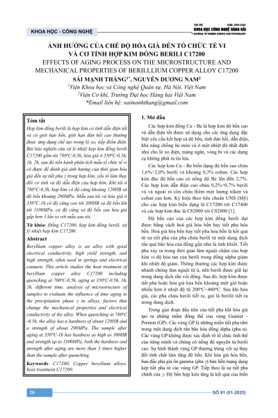 Ảnh hưởng của chế độ hóa già đến tổ chức tế vi và cơ tính hợp kim đồng berili C17200