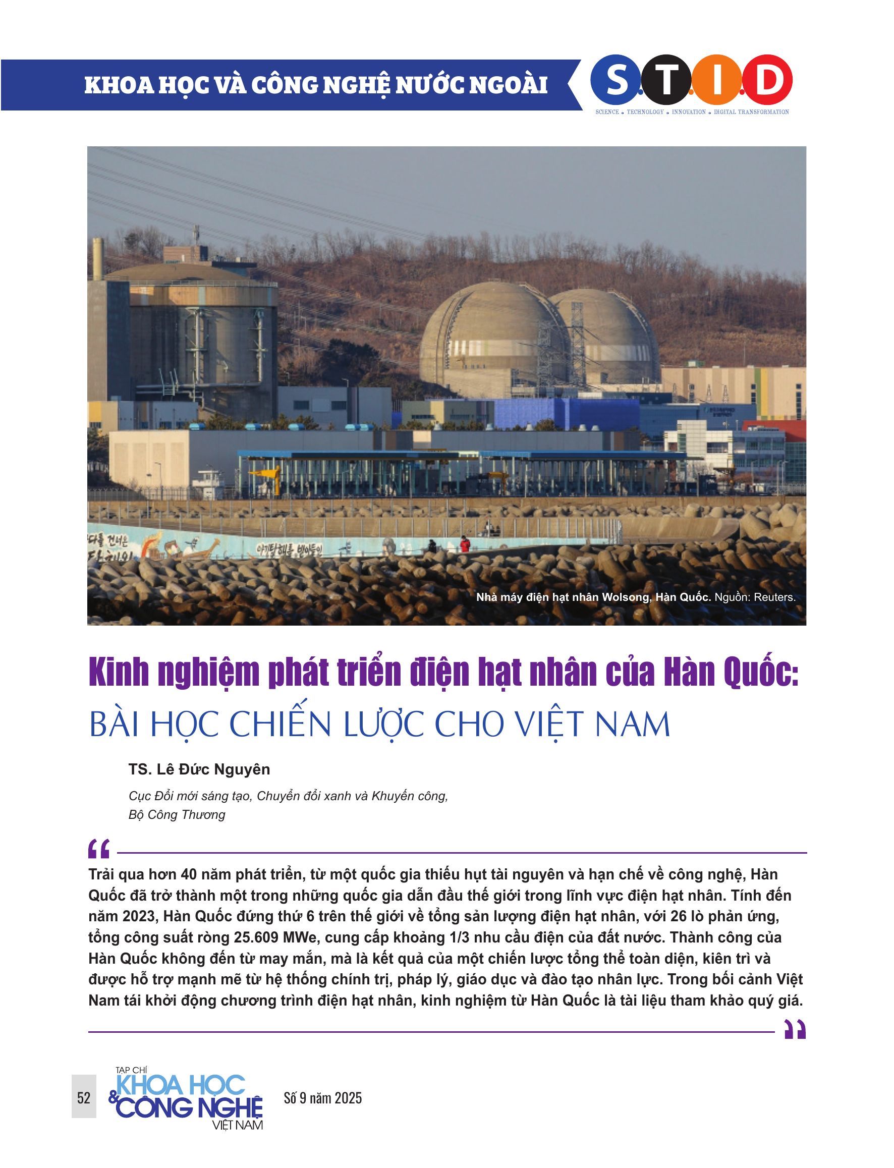 Kinh nghiệm phát triển điện hạt nhân của Hàn Quốc: Bài học chiến lược cho Việt Nam