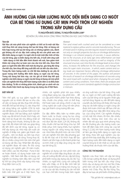 Ảnh hưởng của hàm lượng nước đến biến dạng co ngót của bê tông sử dụng cát mịn phối trộn cát nghiền trong xây dựng cầu