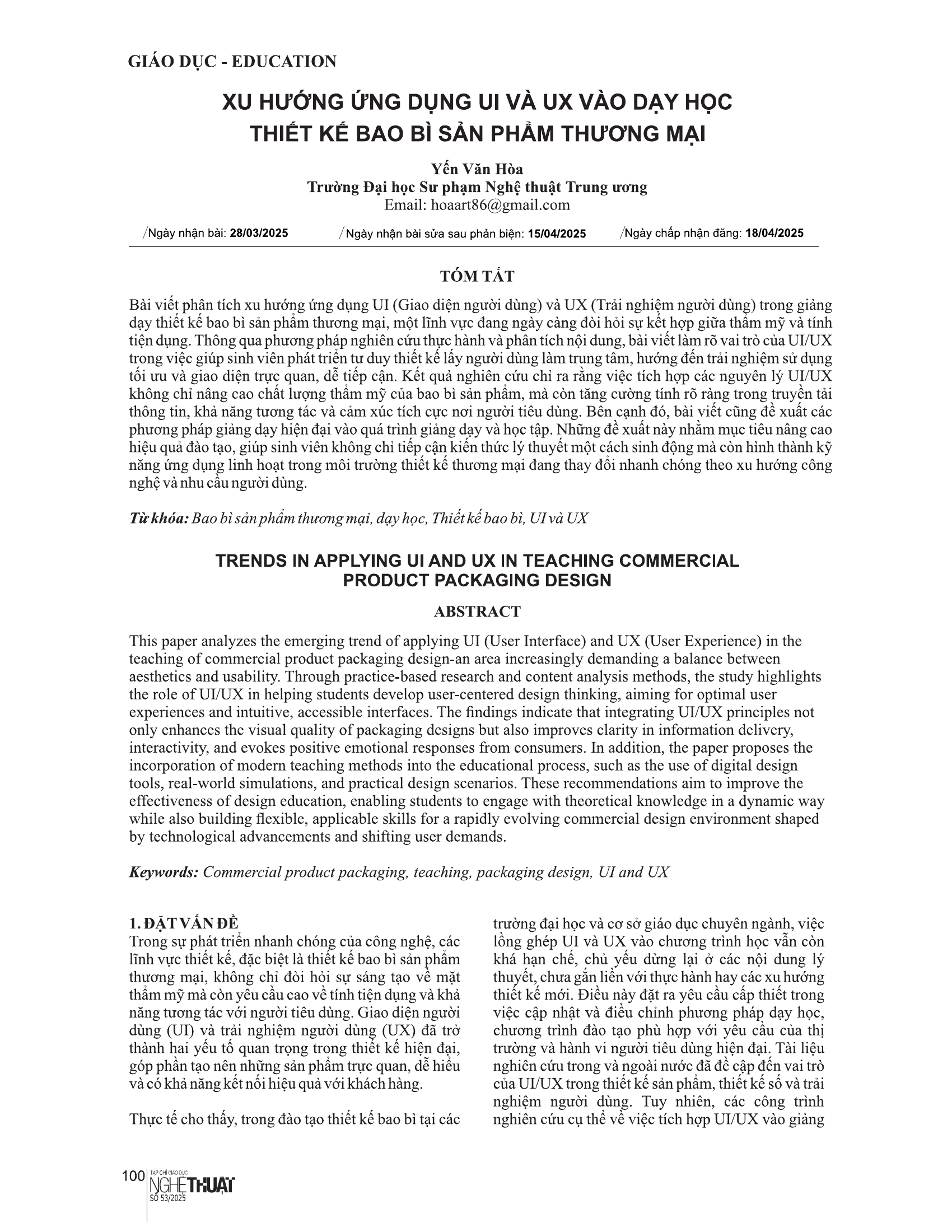 Xu hướng ứng dụng UI và UX vào dạy học thiết kế bao bì sản phẩm thương mại