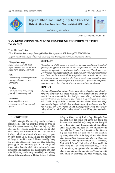 Xây dựng không gian tôpô mềm trung tính trên các phép toán mới