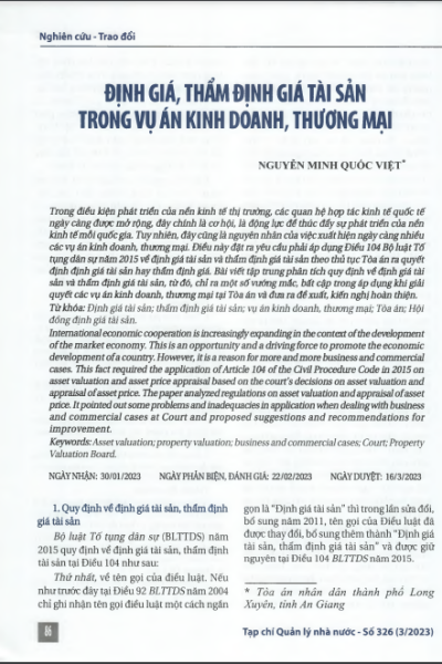 Định giá, thẩm định giá tài sản trong vụ án kinh doanh, thương mại