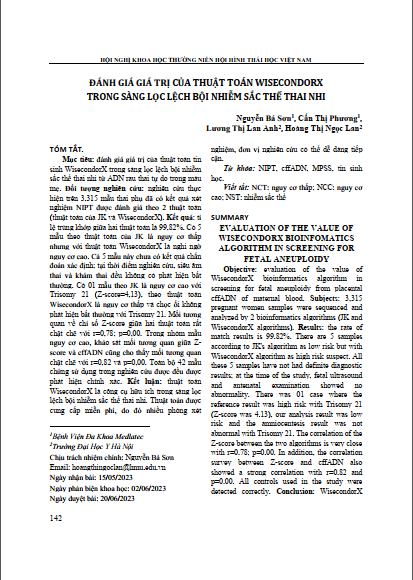 Đánh giá giá trị của thuật toán Wisecondorx trong sàng lọc lệch bội nhiễm sắc thể thai nhi