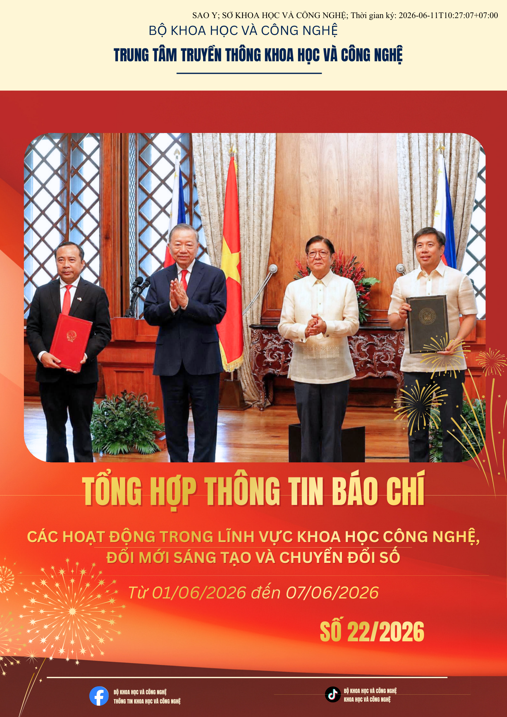 Tổng hợp thông tin báo chí Bộ Khoa học và Công nghệ số 22/2026 (01/06/2026 - 07/06/2026)
